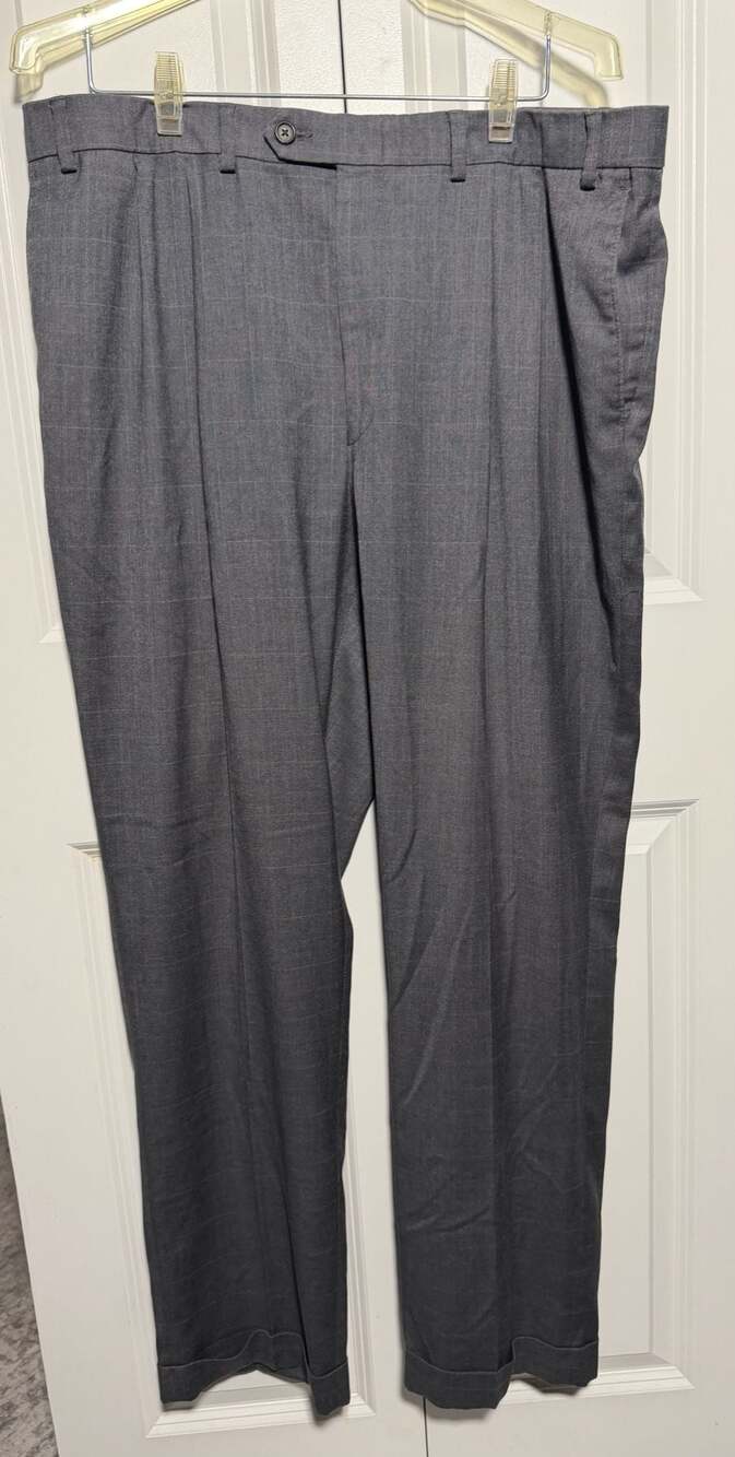 Ralph Lauren Men's Gray Plaid Pleated Dress Pants Trousers Size 38W x 32L Cuffed